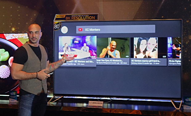 KC Montero demoes remote of Sharp 8K TV